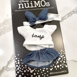 Lovely Blue Denim White Graphic Tee T-Shirt Bow Outfit Set